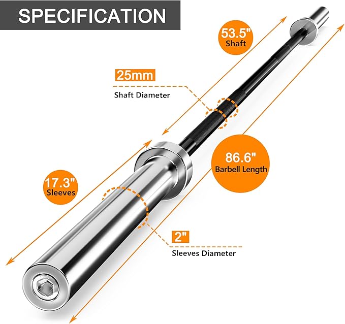 Olympic Barbell Weight Bar for Weightlifting 7ft/6ft/5ft for 500lbs/400lbs/330lbs Weight