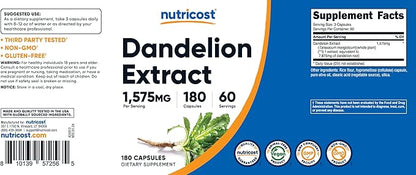 Nutricost Dandelion Extract Capsules 1575mg Per Serving (180 Capsules) - 525mg Per Capsule, Non-GMO, Gluten Free