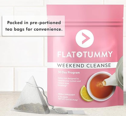 Flat Tummy Weekend Cleanse Tea - 30 Day Program - All Natural Colon Cleanse w/Senna and Dandelion Root, Provides Bloating Relief for Women - Detox Cleanse for Digestion Support and Gas Relief