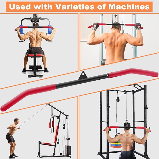 SERTT 39.37 Inch LAT Pulldown Bar Attachment for Pulley Cable Machine, Curl Tricep Press Down Bar with Rubber Handle, LAT Pull Down Bar Accessories for Gym, Strength Workout, Muscle Building