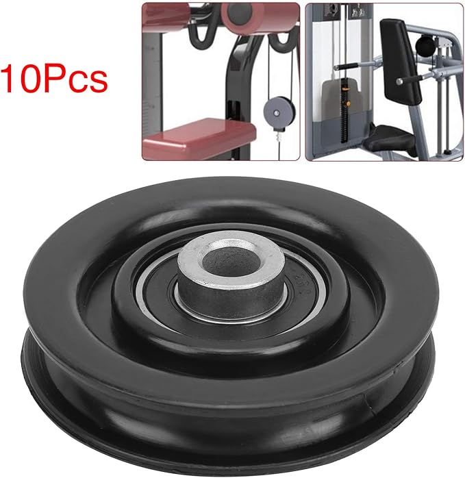 Keenso 10 Pcs/Set 75mm/90mm Nylon Bearing Pulley Wheel Replacement Black for Cable Machine Gym Equipment Exercise Strength Training Accessory