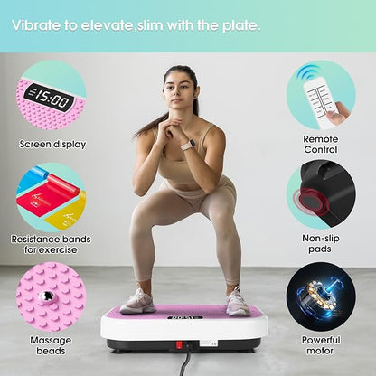 Vibration Plate Exercise Machine for Lymphatic Drainage,Softgym Power Vibrate Stand Shake Board 400 Lbs Capacity Whole Body Workout Waver with Fitness Resistance Bands Weight Loss Gifts for Women Men
