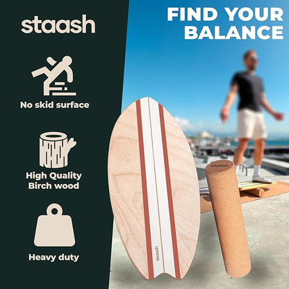STAASH® Balance Board – Starter (Board + Roller) or Full Kit (w/Mat, Ball & Disc) – Core Balance Trainer for Fitness, Rehab, Surf – Free Coaching Videos