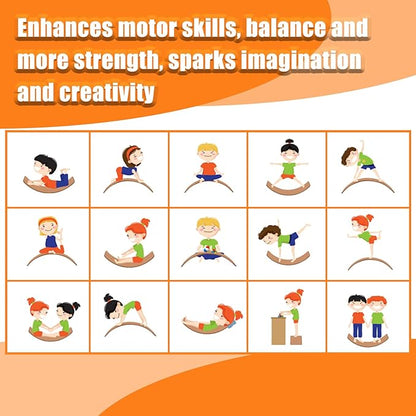 Wobble Balance Board for kids Toddler Open Ended Learning, 35 Inch Natural Wood Rocker Board for Children's Room Yoga Classroom