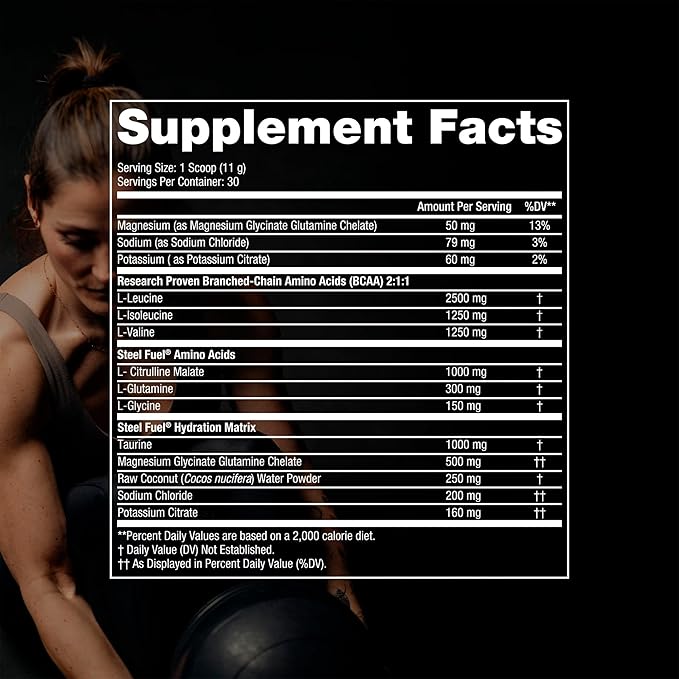 SteelFit Steel Fuel BCAA + Electrolyte Powder | Sugar-Free 2:1:1 Amino Acids Formula | Apple Pear, 30 Servings | No Crash Workout Hydration, Muscle Growth & Recovery
