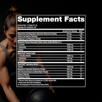 SteelFit Steel Fuel BCAA + Electrolyte Powder | Sugar-Free 2:1:1 Amino Acids Formula | Apple Pear, 30 Servings | No Crash Workout Hydration, Muscle Growth & Recovery