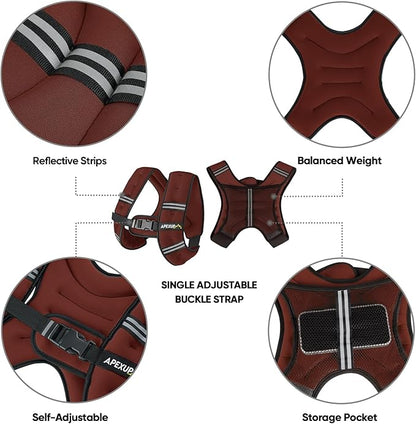 APEXUP Weighted Vest with 5lbs/10lbs/15lbs/20lbs/25lbs/30lbs Weights and Reflective Stripe, Weight Vest Men Women for Workout, Strength Training, Running