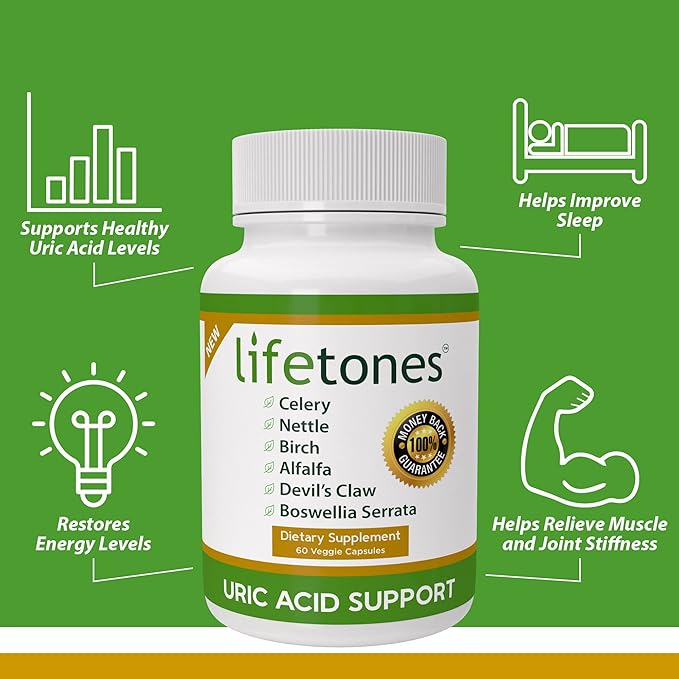 Lifetones Uric Acid Support - Herbal Joint Cleanse for Men and Women - Natural Remedy, Flexibility Boost - Non-GMO, Gluten-Free - 60 Vegan Vitamins