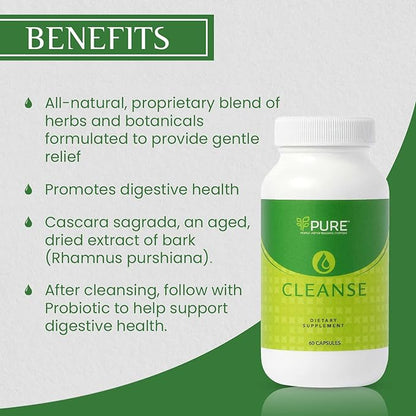 PURE Live Cleanse | Vegan Formula for Better Digestion & Encourages Gut Health - Non-GMO - 60 Capsules