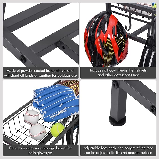 Sunix Bike Stand Rack, 3 Bicycle Floor Parking Stand, Bike Rack for Garage Storage, 3 Widths Adjustable Bike Slot for Mountain, Hybrid, Kids Bicycles, Indoor Outdoor Bike and Sports Storage Station