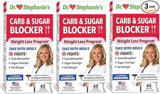 Dr. Stephanie's Mealtime Carb & Sugar Blocker - Reduce Digested Carbs, Sugars, & Calories, Stimulant-Free (3 Pack)