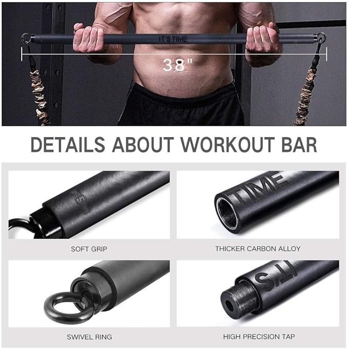 INNSTAR Home Gym Workout bar 38" Black Max 800lb for (Black-38'')