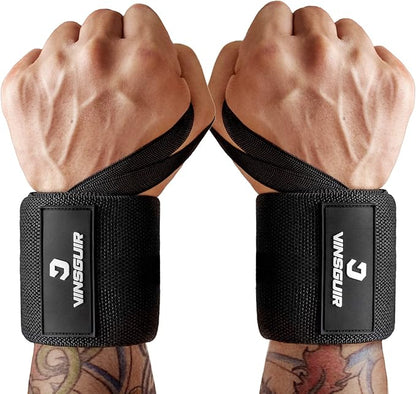 VINSGUIR Elastic Wrist Straps for Weightlifting and Working Out, Breathable Wrist Wraps with Thumb Loop and Left/Right Tabs, Wrist Brace for Wrist Support and Protection, Men and Women (Pair)