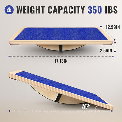 Professional Balance Board for Adults - Anti-Slip 350LBS Wobble Board for Physical Therapy, Standing Desk, Core Strength - Wooden Rocker Board