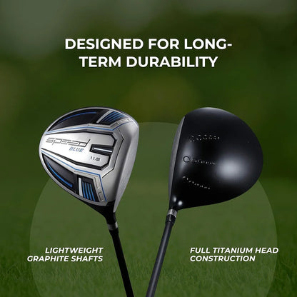Speed Titanium Driver Golf Club, 10°, 11.5°, 12.5° Loft , Ultra Lightweight Graphite Shaft, Oversized Sweet Spot, Aerodynamic Design, USGA Conforming Mens Golf Driver + Deluxe Headcover