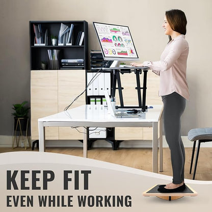 Professional Balance Board for Adults - Anti-Slip 350LBS Wobble Board for Physical Therapy, Standing Desk, Core Strength - Wooden Rocker Board