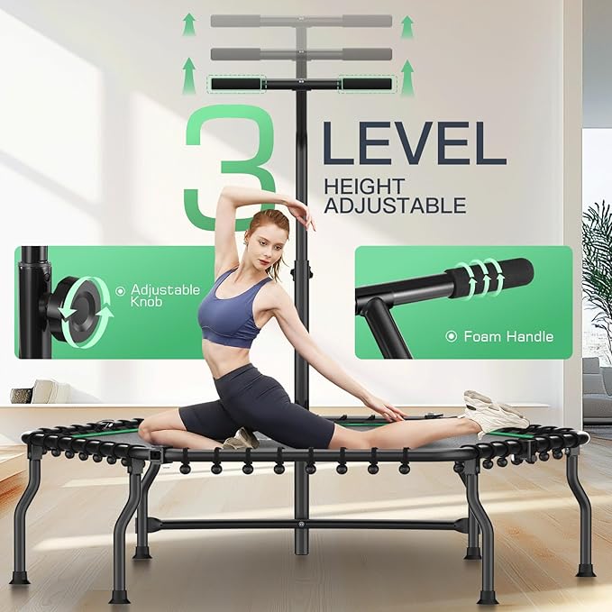 ANCHEER 50" Rebounder Trampoline for Adults With Bar, 550 LBS Mini Trampoline Quiet Exercise Bungee Jumping Cardio Trainer Workout