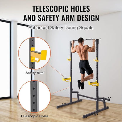 VEVOR Squat Stand - Multi-Functional Power Rack with Pull Up Bar, Hook, and Weight Plate Storage Attachment, Adjustable Power Rack Cage for Home Gym Equipment