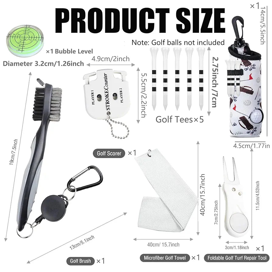 11 Pcs Golf Accessories Kit, Include Golf Tees Golf Towel Golf Ball Bag with Hook Cleaner Brush Golf Ball Marker Golf Divot Tool Golf Score Counter