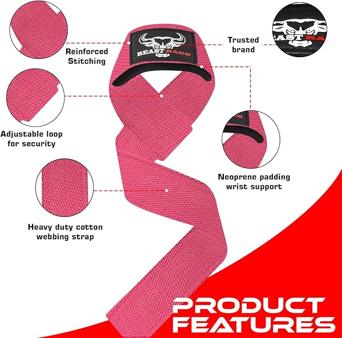 BEAST RAGE Lifting Straps for Weightlifting, Weight Lifting Straps Gym Power Workouts Lifting Wrist Straps Padded Cotton Men Women Support Lifters Deadlift Straps Hard Pull Exercise Straps