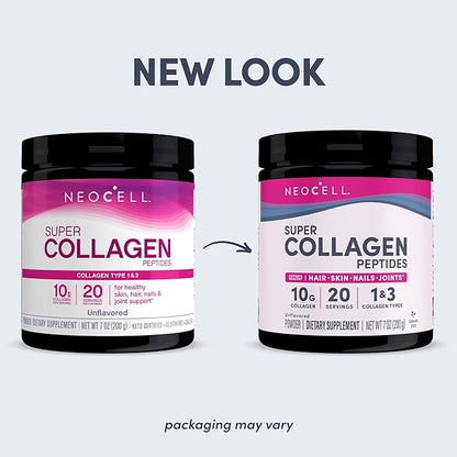 NeoCell Super Collagen Peptides, 10g Collagen Peptides per Serving, Gluten Free, Keto Friendly, Non-GMO, Grass Fed, Healthy Hair, Skin, Nails and Joints, Unflavored Powder, 7 oz., 1 Canister