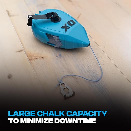 OX Pro Contractor Chalk Line 100ft Cotton Nylon Bold Line with Pointed Tip and ABS Plastic Body - 1:1 Gear Ratio Chalk Box Professional Grade Chalk Reel Tool OX-T630502