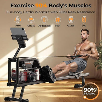 YOSUDA Magnetic/Water Rowing Machine 350 LB Weight Capacity - Foldable Rower for Home Use with Bluetooth, App Supported, Tablet Holder and Comfortable Seat Cushion