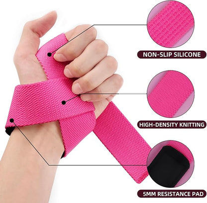 SKDK Cotton Hard Pull Wrist Lifting Straps Grips Band-Deadlift Straps with Neoprene Cushioned Wrist Padded and Anti-Skid Silicone - for Weightlifting, Bodybuilding, Xfit, Strength Training
