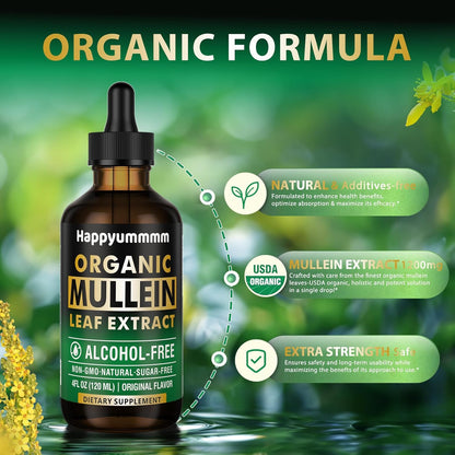 Mullein Drops for Lungs Cleanse,Vegan Mullein Leaf Extract Tincture with Chlorophyll, Support Immune,Respiratory - 4 fl oz (120 ml)