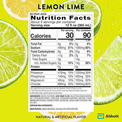 Pedialyte Sport Electrolyte Drink, Fast Hydration with 5 Key Electrolytes for Muscle Support Before, During, & After Exercise, Lemon Lime, 1 Liter, Pack of 4
