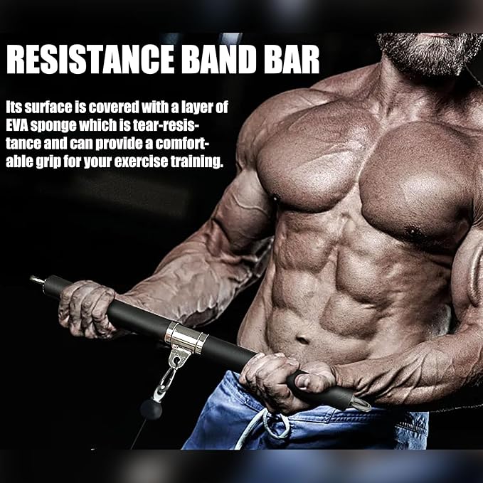 KORIKAHM Non-Detachable LAT Pull Down Bar Cable Attachments for Gym, LAT Pulldown Attachments, Straight Bar, Resistance Band Bar for Weightlifting Workout