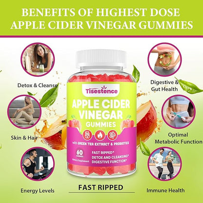 Mother Apple Cider Vinegar Gummies, Keto ACV Gummies 2000MG - Cleanse & Detox Diet, Max Strength ACV Gummies with Green Tea, Raspberry, B12 and Probiotics for Metabolism & Digestive Health, Packs of 5