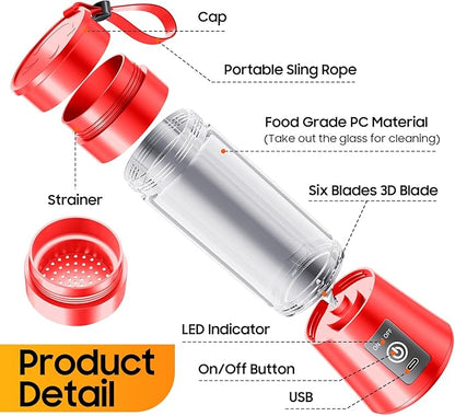 Portable Personal Size Mini Blender - 2025 Upgraded Cordless Blender for Smoothies & Shakes, Type-C Rechargeable, 380Ml Traveling BAP Free Juicer Cup for Sports/Travel/Home, 20000Rpm/Min Speed