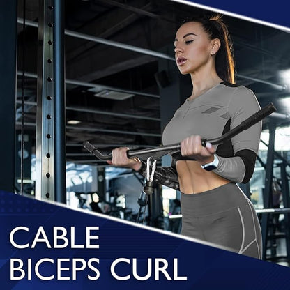 Yes4All Wide Grip Curl LAT Pull Down Bar Attachments Rubber Handgrips/Curl Bar/Press Down for Cable Pulley System Machine