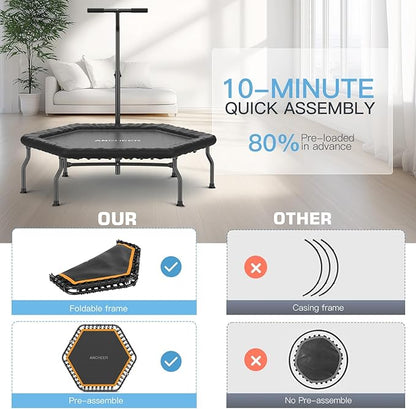 ANCHEER 50" Rebounder Trampoline for Adults With Bar, 550 LBS Mini Trampoline Quiet Exercise Bungee Jumping Cardio Trainer Workout