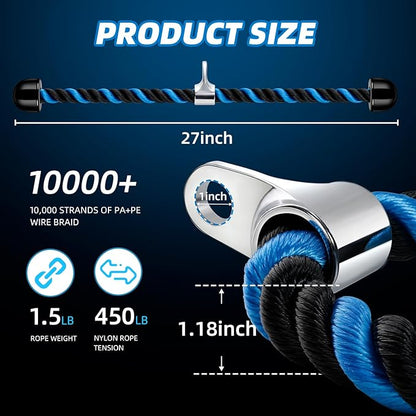 tchrules Universal Tricep Rope Pull Down, 27 Inch Heavy Duty Rope Length, Easy to Grip & Non Slip Cable Workout Exercise Machine Attachment, Suitable for Professional Gyms