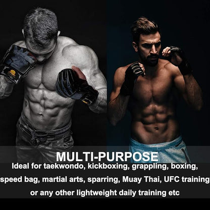 ZooBoo MMA Gloves, Half-Finger Boxing Fight Gloves MMA Mitts with Adjustable Wrist Band for Sanda Sparring Punching Bag Training (One Size Fits Most)
