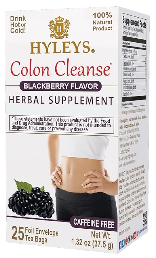 HYLEYS Colon Cleanse Tea BlackBerry Flavor - 25 Tea Bags (1 Pack)