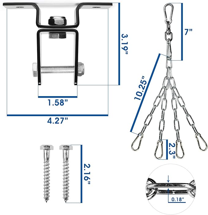Yes4All Punching Bag Hangers, Swing Hanger For Punching Bag - Heavy Bag Hanger - Bag Chain For Boxing Stand - Indoor Outdoor Hanging, 360 Rotate Swivel,2 Screws, Heavy Bag Chain and Swivel