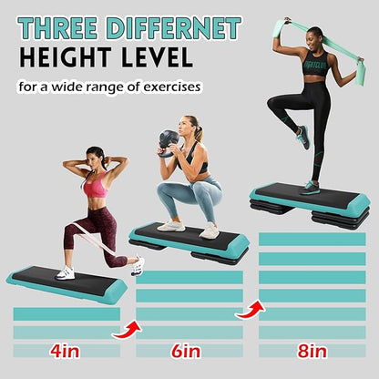 Step Aerobic Platform, Exercise Step with 5 levels Adjustable Height, 4 Stackable Risers, Fitness Training Workout Stepper for Home Gym, Cardio Strength, Multiple Options