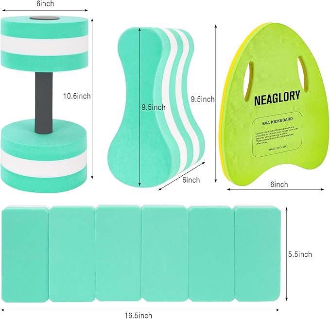 NEAGLORY 5-Piece Aquatic Exercise Set - Pool Fitness Equipment with Foam Water Dumbbell, Swim Kickboard, Pull Buoy, Aquatic Swim Belt