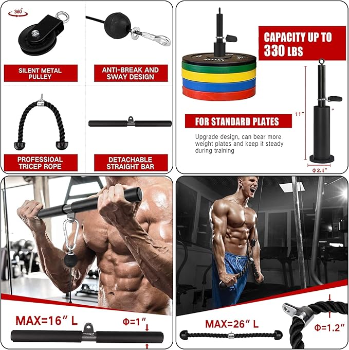 Taeku LAT Pulley System for Home Gym – Strength Training Fitness Equipment Cable Machine for Triceps, Biceps, Back & Shoulder Workouts