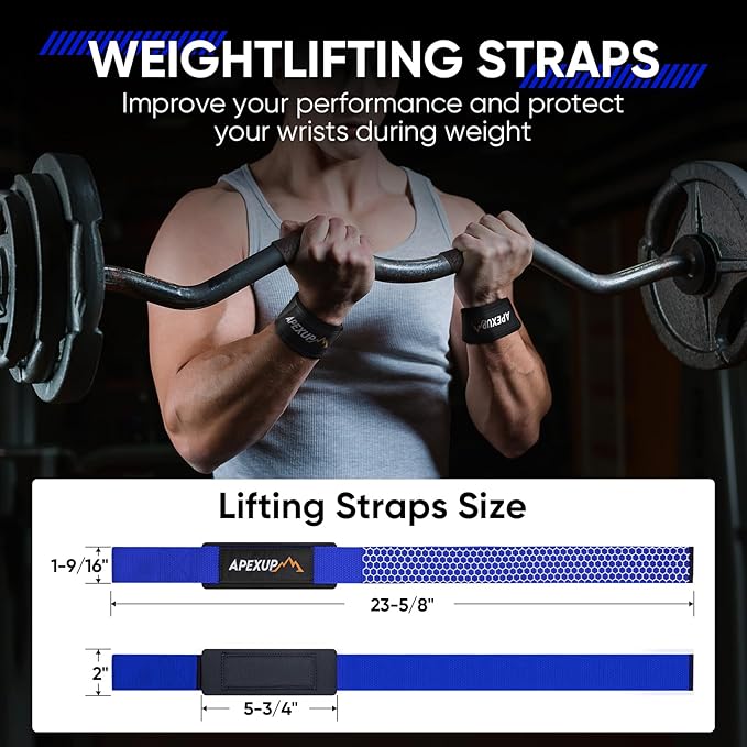 APEXUP Weight Lifting Straps for Weightlifting, Lifting Wrist Straps Gym, Deadlift Straps, Anti Slip Silicone and Neoprene Padded Weightlifting Straps Men Women Powerlifting, Strength Training