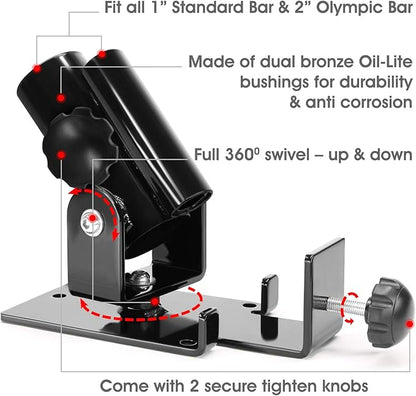 Yes4All Deluxe T-Bar Row Platform – Full 360° Swivel & Easy to Install – Fits 1” Standard and 2” Olympic Bars (8. Black - T-Bar Row Platform + Lock Jaw 1inch & 2inch)