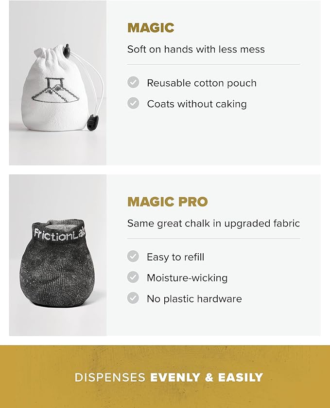 Friction Labs Magic Chalk Ball & Magic Chalk Ball PRO - Premium Gym Chalk in Refillable Sock - Non Toxic - Great for Climbing, Gymnastics, Weightlifting, Crossfit, Pool, Training