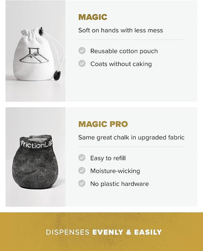 Friction Labs Magic Chalk Ball & Magic Chalk Ball PRO - Premium Gym Chalk in Refillable Sock - Non Toxic - Great for Climbing, Gymnastics, Weightlifting, Crossfit, Pool, Training