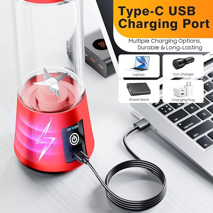 Portable Personal Size Mini Blender - 2025 Upgraded Cordless Blender for Smoothies & Shakes, Type-C Rechargeable, 380Ml Traveling BAP Free Juicer Cup for Sports/Travel/Home, 20000Rpm/Min Speed