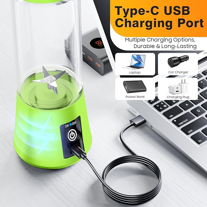 Portable Personal Size Mini Blender - 2025 Upgraded Cordless Blender for Smoothies & Shakes, Type-C Rechargeable, 380Ml Traveling BAP Free Juicer Cup for Sports/Travel/Home, 20000Rpm/Min Speed