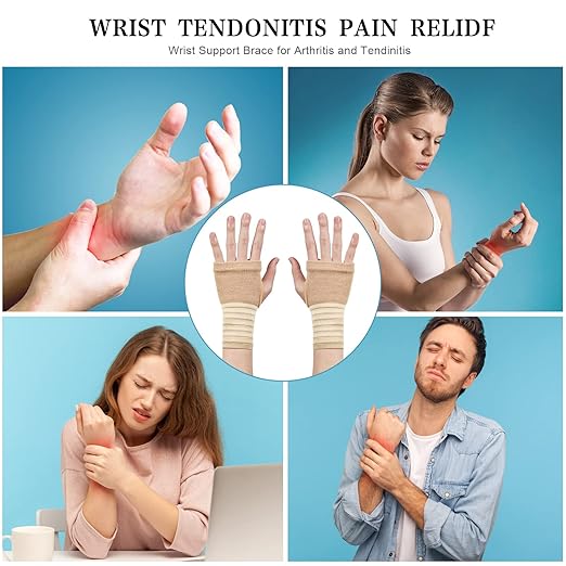 Wrist Brace, 2 Pack Elastic Wrist Support with Strap, Wrist Compression Wrap Adjustable Wrist Strap Relieves Wrist Pain, Tendonitis, Sports Use for Men and Women, Right & Lef(cream color)