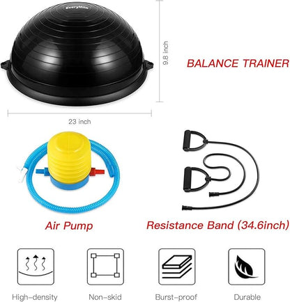 EVERYMILE Balance Ball Trainer with Resistance Bands & Pump Stability, 23.6 inch Yoga Exercise Ball for Home Gym Core Training Anti-Skid Surface